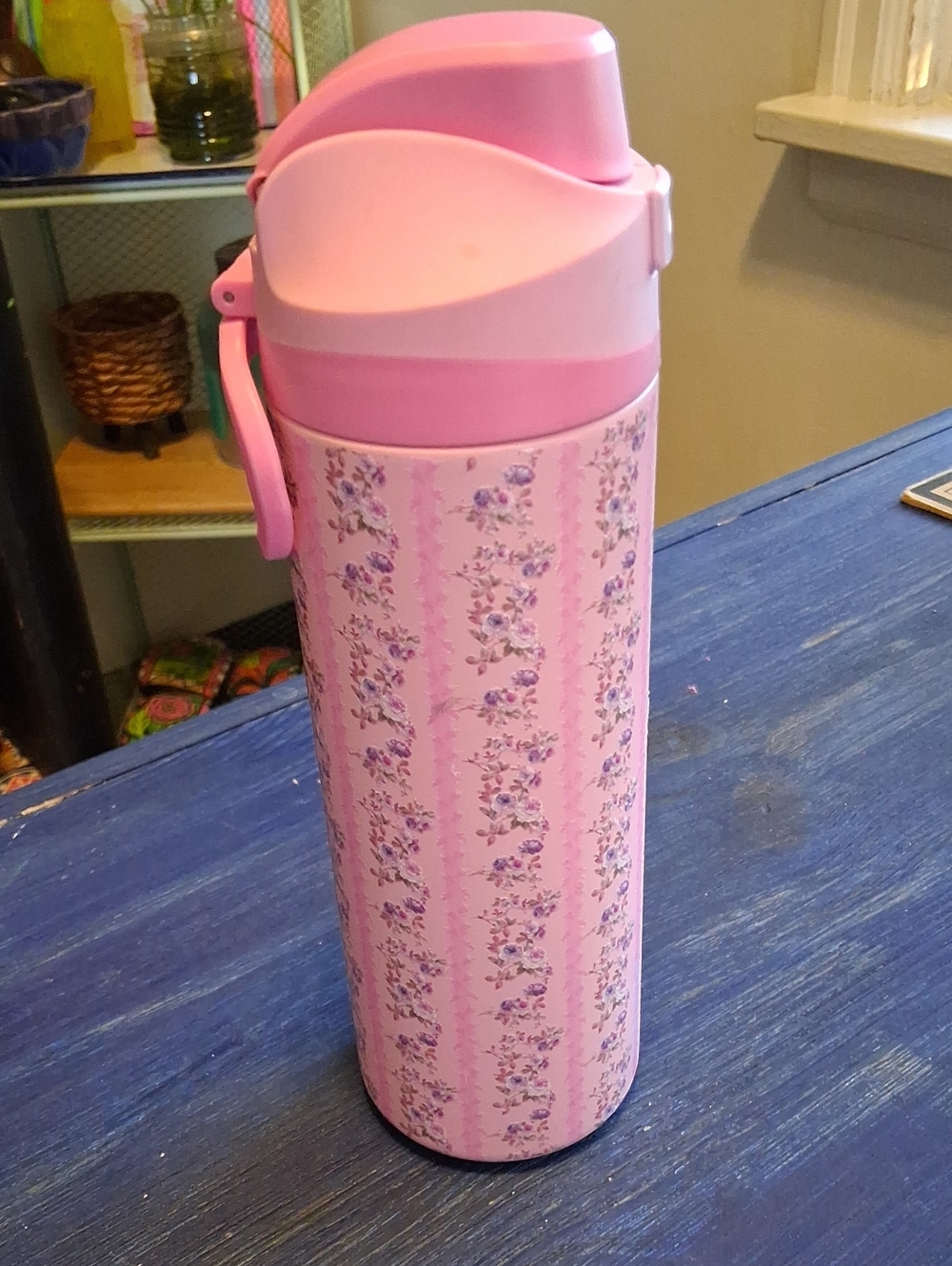 Pink Shabby Chic Floral Insulated Water Bottle - Stylish Travel Thermos